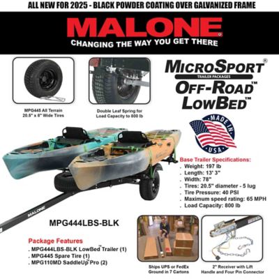 Image showing  MicroSport Off-Road LowBed 2 Kayak Trailer Package, 800 lb. Max Capacity, 2 Saddle Up Pro & Spare Tire