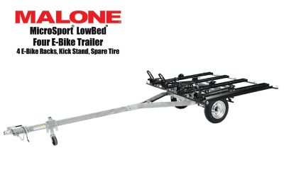 Malone MicroSport LowBed 4 E-Bike Trailer Package, Pack of 4 E-Bike Racks, Kick Stand, Spare Tire