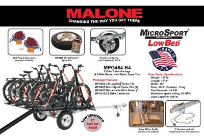 Image showing  MicroSport LowBed 4 E-Bike Trailer Package, Pack of 4 E-Bike Racks, Kick Stand, Spare Tire