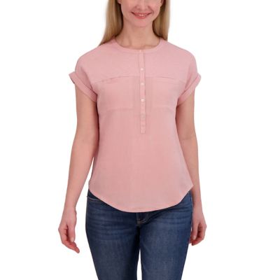 Image showing  Women's Knit Mix Henley Crew Neck Utility Top