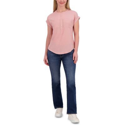 Image showing  Women's Knit Mix Henley Crew Neck Utility Top