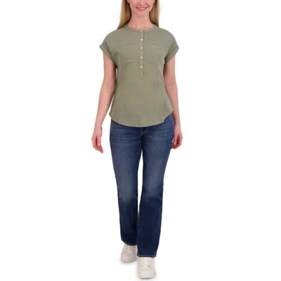 Image showing  Women's Knit Mix Henley Crew Neck Utility Top