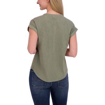 Image showing  Women's Knit Mix Henley Crew Neck Utility Top