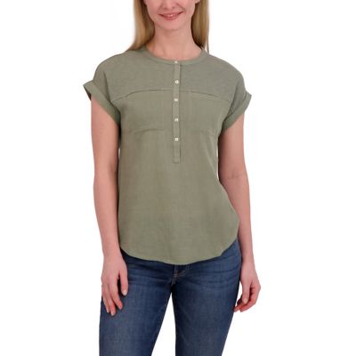 Image showing 0 th Lucky Brand Women's Knit Mix Henley Crew Neck Utility Top