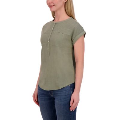 Image showing 1 th Lucky Brand Women's Knit Mix Henley Crew Neck Utility Top