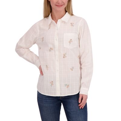 Lucky Brand Women's Embroidered Spread Collar Long-Sleeve Button-Up T-Shirt