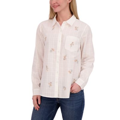Image showing  Women's Embroidered Spread Collar Long-Sleeve Button-Up T-Shirt