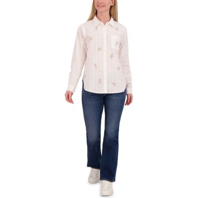 Image showing  Women's Embroidered Spread Collar Long-Sleeve Button-Up T-Shirt
