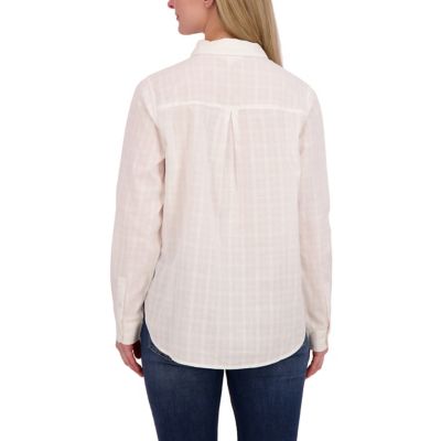 Image showing  Women's Embroidered Spread Collar Long-Sleeve Button-Up T-Shirt