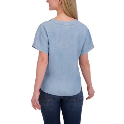 Image showing  Women's Embroidered Tencel V-Neck Short-Sleeve Peasant Top