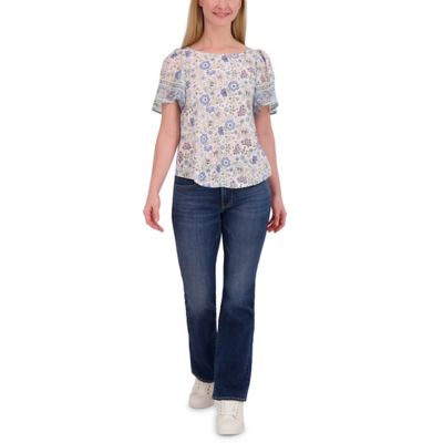 Image showing  Women's Fabric Mix Crew Neck Flutter Sleeve T-Shirt