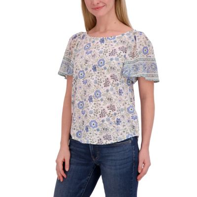 Image showing  Women's Fabric Mix Crew Neck Flutter Sleeve T-Shirt