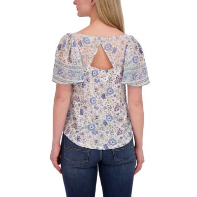 Image showing  Women's Fabric Mix Crew Neck Flutter Sleeve T-Shirt