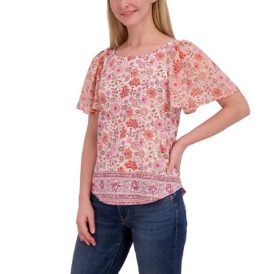 Image showing  Women's Fabric Mix Crew Neck Flutter Sleeve T-Shirt