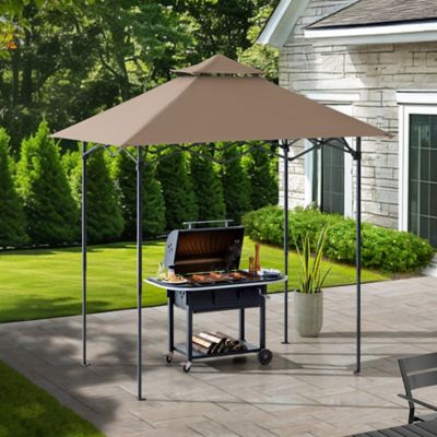 Image showing  8 x 5ft. Grill Gazebo Double Tiered Outdoor Gazebo Standing-Height Canopy with Magnetic LED Light, Brown/Gray/Red