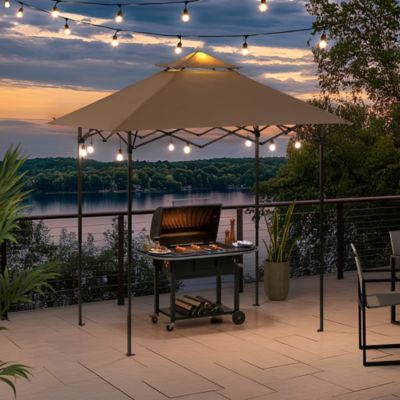 Image showing  8 x 5ft. Grill Gazebo Double Tiered Outdoor Gazebo Standing-Height Canopy with Magnetic LED Light, Brown/Gray/Red