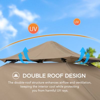 Image showing  8 x 5ft. Grill Gazebo Double Tiered Outdoor Gazebo Standing-Height Canopy with Magnetic LED Light, Brown/Gray/Red