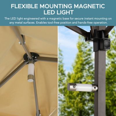 Image showing 6 th Sunjoy 8 x 5ft. Grill Gazebo Double Tiered Outdoor Gazebo Standing-Height Canopy with Magnetic LED Light, Brown/Gray/Red