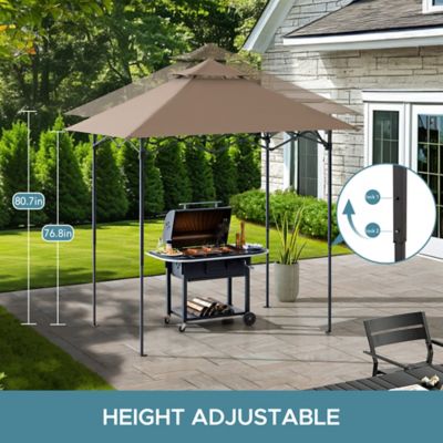 Image showing 7 th Sunjoy 8 x 5ft. Grill Gazebo Double Tiered Outdoor Gazebo Standing-Height Canopy with Magnetic LED Light, Brown/Gray/Red