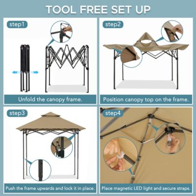 Image showing 8 th Sunjoy 8 x 5ft. Grill Gazebo Double Tiered Outdoor Gazebo Standing-Height Canopy with Magnetic LED Light, Brown/Gray/Red