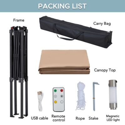 Image showing 9 th Sunjoy 8 x 5ft. Grill Gazebo Double Tiered Outdoor Gazebo Standing-Height Canopy with Magnetic LED Light, Brown/Gray/Red