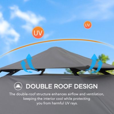 Image showing 5 th Sunjoy 8 x 5ft. Grill Gazebo Double Tiered Outdoor Gazebo Standing-Height Canopy with Magnetic LED Light, Brown/Gray/Red