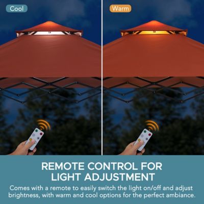 Image showing 5 th Sunjoy 8 x 5ft. Grill Gazebo Double Tiered Outdoor Gazebo Standing-Height Canopy with Magnetic LED Light, Brown/Gray/Red