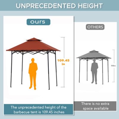 Image showing 6 th Sunjoy 8 x 5ft. Grill Gazebo Double Tiered Outdoor Gazebo Standing-Height Canopy with Magnetic LED Light, Brown/Gray/Red