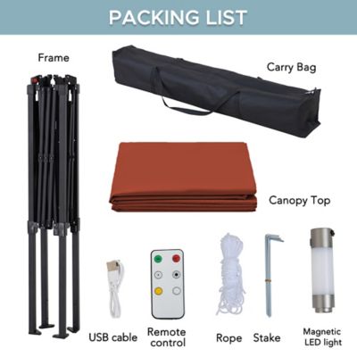 Image showing 9 th Sunjoy 8 x 5ft. Grill Gazebo Double Tiered Outdoor Gazebo Standing-Height Canopy with Magnetic LED Light, Brown/Gray/Red