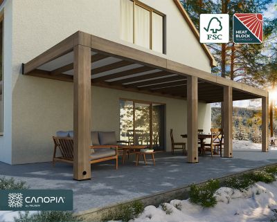 Image showing  Helsinki 10 ft. x 28 ft. Patio Cover, Brown/Light Gray