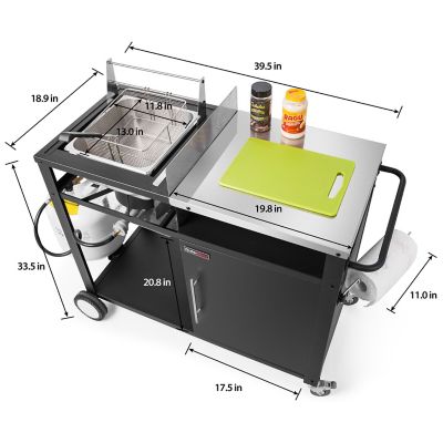 Image showing  Outdoor Kitchen Cart with 16 qt. Deep Fryer and Cabinet, Movable Fish Fryer with Stainless Steel Top