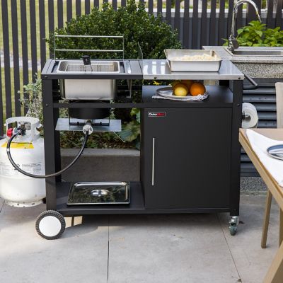 Image showing  Outdoor Kitchen Cart with 16 qt. Deep Fryer and Cabinet, Movable Fish Fryer with Stainless Steel Top