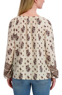 Image showing  Women's Collarless Long Sleeve Notch Top