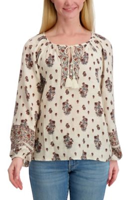 Lucky Brand Women's Collarless Long Sleeve Notch Top
