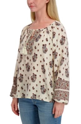 Image showing  Women's Collarless Long Sleeve Notch Top