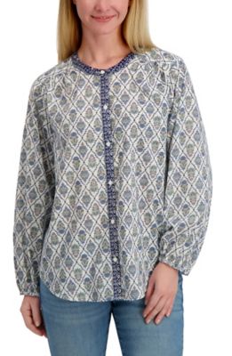 Lucky Brand Women's Collarless Ruffle Button Down