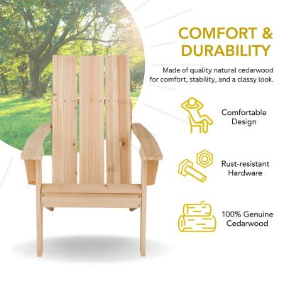 Image showing  Wide Slatted Natural Wood Adirondack Chair