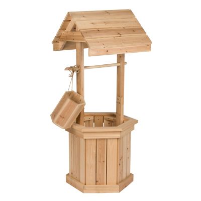Image showing  55 in. Decorative Cedar Wood Wishing Well Planter with Hanging Planter Bucket