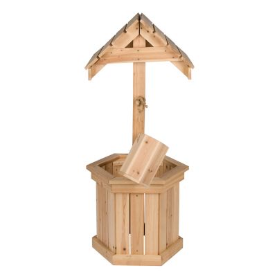 Image showing  55 in. Decorative Cedar Wood Wishing Well Planter with Hanging Planter Bucket