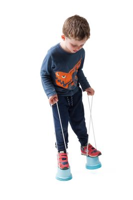 Image showing  Plastic Walking Stilts for Children 3 Years and Older, 4 in. x 3.5 in. x 3.5 in., Orange/Light Blue/Green, 3-Pairs