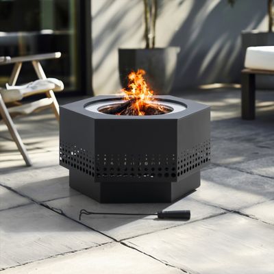 Image showing  Outdoor 24.21 in. Wood-Burning Stainless Steel Fire Pit, Hexagonal Perforated Design