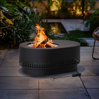 Image showing 9 th Sunjoy Outdoor 27.87 in. Wood-Burning Stainless Steel Fire Pit, Oval Perforated Design