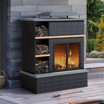 Image showing  Outdoor 23.62 in. Wood-Burning Steel Fireplace