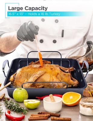 Image showing  Large Turkey Roasting Pan with Rack, 0.8mm Carbon Steel Baking Pan