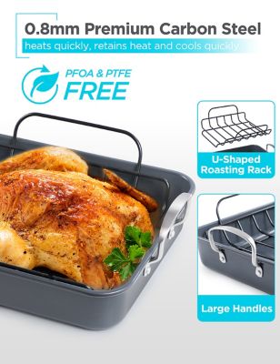 Image showing  Large Turkey Roasting Pan with Rack, 0.8mm Carbon Steel Baking Pan