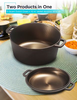 Image showing  5 qt. Cast Iron Dutch Oven with 10.25 in. Skillet Lid, Pre-Seasoned Cast Iron Cookware