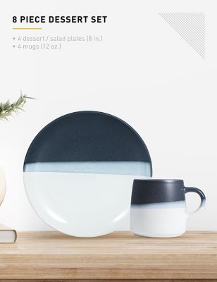 Image showing  8 pc. Bruckner Stoneware Set, Four 12 oz. Coffee Mugs, Four 8 in. Salad Plates