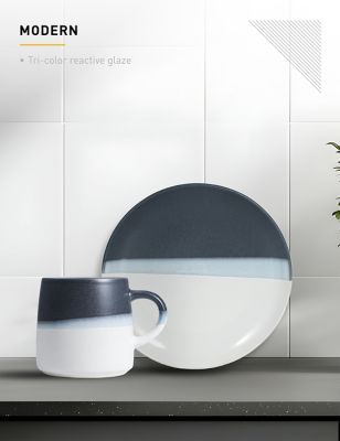 Image showing  8 pc. Bruckner Stoneware Set, Four 12 oz. Coffee Mugs, Four 8 in. Salad Plates