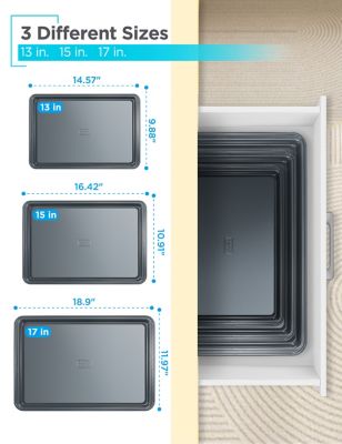 Image showing  3 pc. Carbon Steel Baking Sheet Set, Includes 13, 15, 17 in. Cookie Sheets for Baking