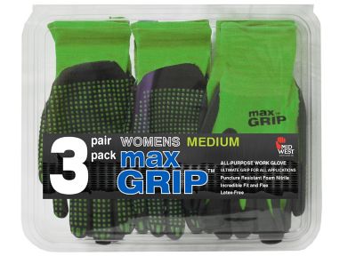 Midwest Gloves Unisex Max Grip Gloves, 3-Pair